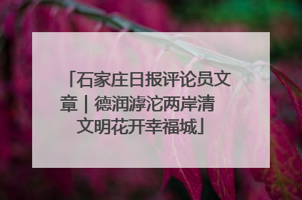 石家庄日报评论员文章｜德润滹沱两岸清 文明花开幸福城
