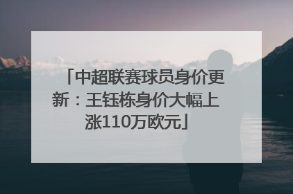 中超联赛球员身价更新：王钰栋身价大幅上涨110万欧元