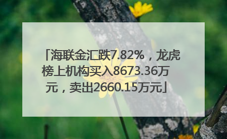 海联金汇跌7.82%，龙虎榜上机构买入8673.36万元，卖出2660.15万元